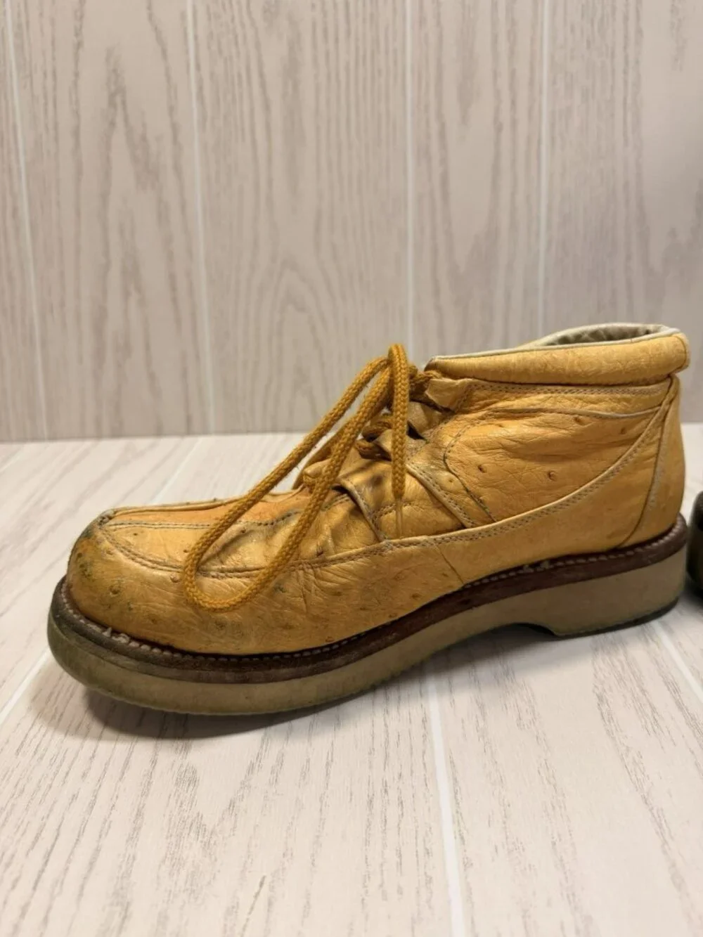 Men's Bilbo Comfort Tan Shoes Loafer Ostrich Leather US Size 9 Boots